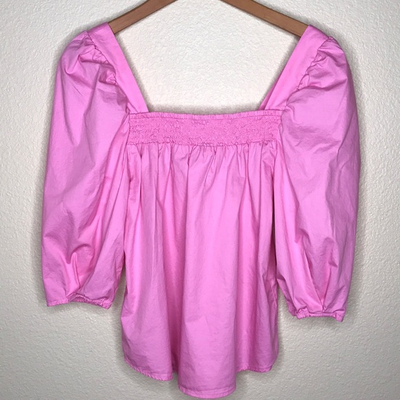 H&M Pink Poplin Puff Sleeve Blouse Size Small - Picture 3 of 12